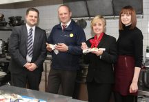 Compton Hospice corporate fundraiser Simon Cater and PR & marketing officer Grace Ruston show Redrow’s Dave Dodd & Jenny Atkinson around the hospice kitchen